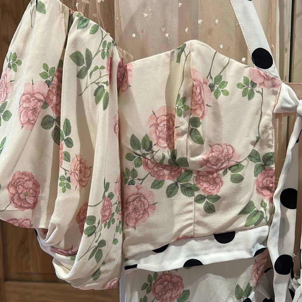 FOR LOVE & LEMONS Butterscotch Tiered Mini Dress In Floral Polka Print m - Picture 9 of 14